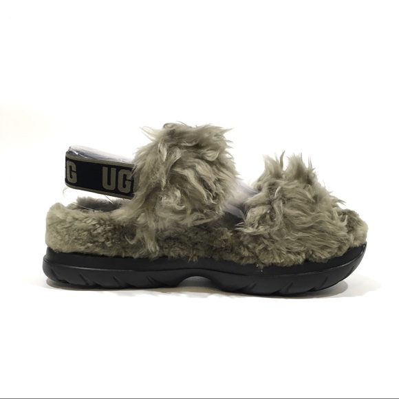 UGG Fluff Sugar Slingback Sandal Slipper -Burnt Olive Faux Fur -Women’s US 8 - Picture 7 of 7